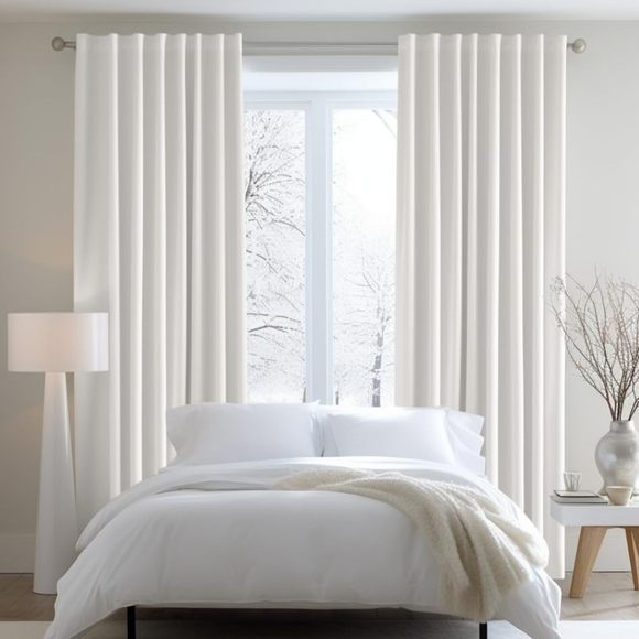 Elegant White Cotton Curtains Set - Picture 1 of 4